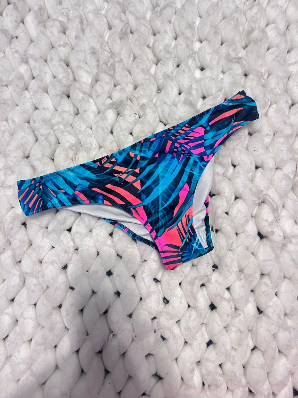 PINK Victoria's Secret Tropical Leaf Ruched Bikini Bottom - Hot Pink & Teal